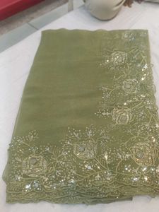 Embellished Olive Green Saree