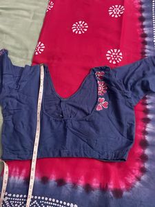 Beautiful Indigo &amp; Pink Batik Saree
