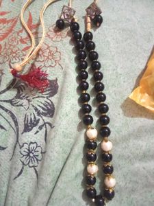 Elegant Black & White Beaded Necklace Set