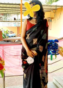Elegant Black Saree with Geometric Motifs
