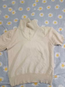 Cream Collared Short Sleeve Top