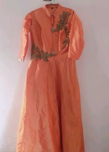 Elegant Orange Embroidered Ethnic Gown