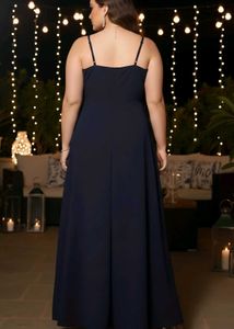 Elegant Navy Blue V-Neck Maxi Dress