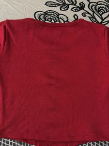 Stylish Denim Maxi Skirt &amp; Red Top Set
