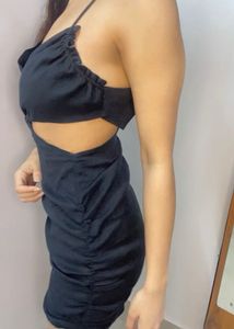 Chic Black Ruched Cut-Out Dress