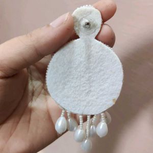 White &amp; Gold Beaded Statement Earrings