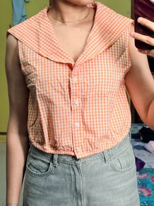 Orange Gingham Cropped Top