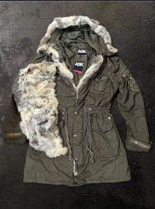 ASK Military Fur Hooded Long Jacket
