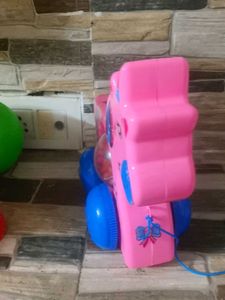 Pink Unicorn Pull Toy with Balls