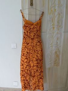 Orange Floral Maxi Dress with Cut-out Detail