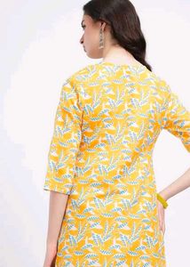 Yellow Floral Print Cotton Kurti