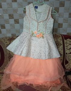 Orange &amp; White Glittery Party Dress for Girls 👗✨