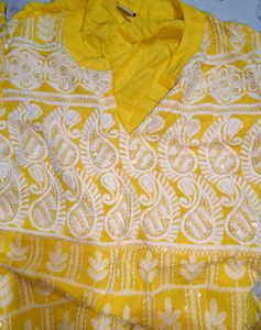 🆕 Vibrant Yellow Chikankari Kurta Set