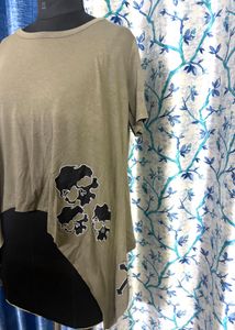 Backless Skull detail patchwork T shirt