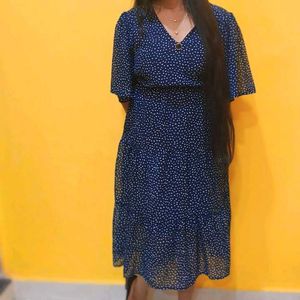 Chic Navy Polka Dot Midi Dress