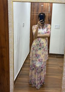 Sunshine Floral Printed Mesh Maxi Dress