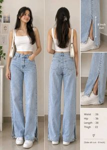 Light Wash Wide Leg Jeans with Slit