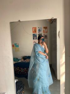 Beautiful Blue Organza Saree
