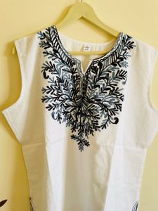 Embroidered White Sleeveless Top
