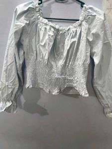 Chic White Puff Sleeve Tie-Up Top