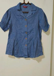 Blue Denim Style Button-Down Top | Casual Wear