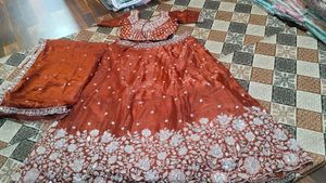 beautiful orange organza lahenga choli