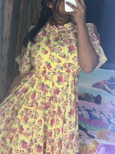 Yellow Floral Cold Shoulder Dress