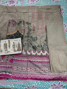 Beautiful Grey & Pink Embroidered Cotton Suit