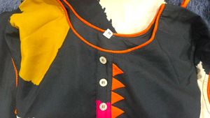 Stylish Black gown with Orange Trim
