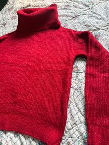 Red Knit Turtleneck Top