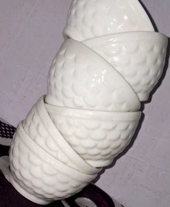 Set of 6 White Embossed Ceramic(Ice-cream Bowls)