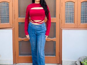 Chic Red Tie-Back Crop Top