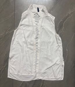 Sleeveless White Collared Shirt