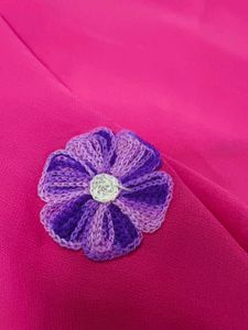 wool work Pink Embroidered Saree