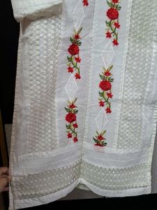 White Kurta With Red Floral Embroidery  🤍♥️