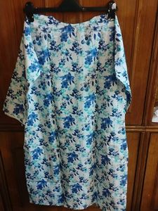 Blue Floral Kurta with White Lace Trim