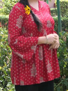 Red Printed Cotton Kurta