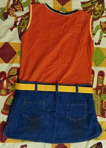 Cute Orange Top Attached with Denim Skirt