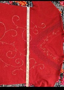 Red V-Neck Embellished Sweater