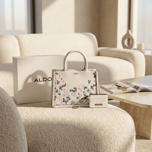 ALDO White Floral Butterfly Tote Bag
