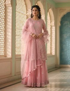 Elegant Pink Embellished Kurta Set with Dupatta