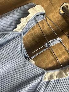 H&amp;M Cute Blue Ribbed Ruffle Top