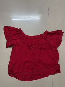 Red Off-Shoulder Flutter Sleeve Top