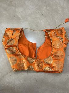 Orange Brocade Readymade Saree Blouse
