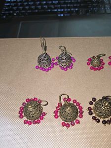 6 pairs of silver jhumkas