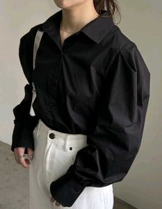 New with tag Chic Black Puff Sleeve Button-Up Top