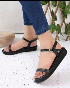 Women Buckle Fastening Open Toe Slingback Fl