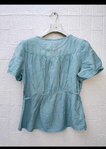 Blue V-Neck Peplum Top
