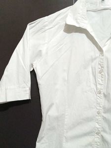 White 3/4 Sleeve Button-Down