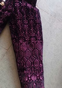Men's Purple Velvet indowestern set